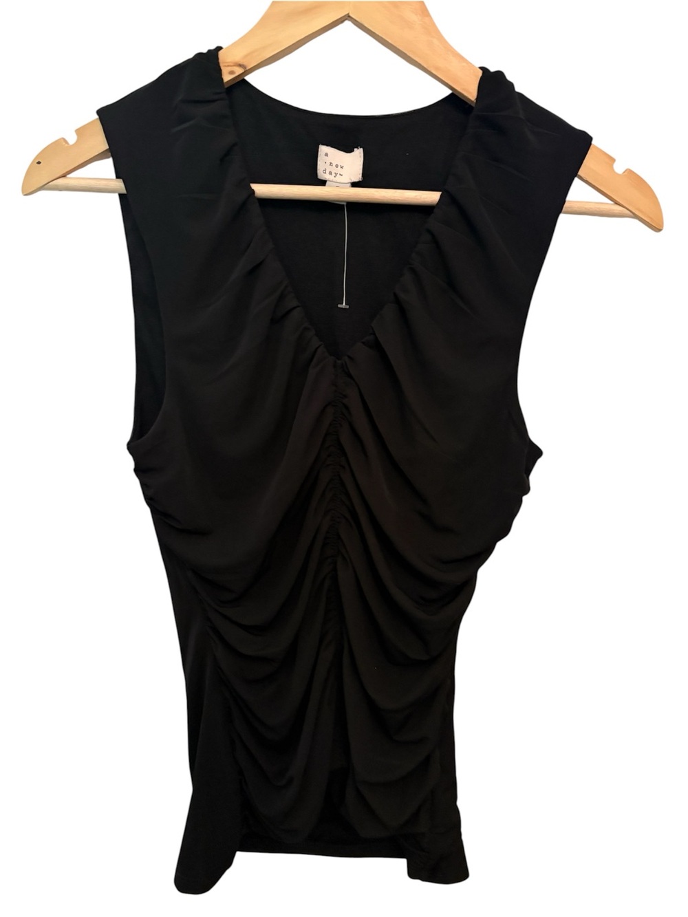 a new day Black Sleeveless Ruched V-Neck Tank Top